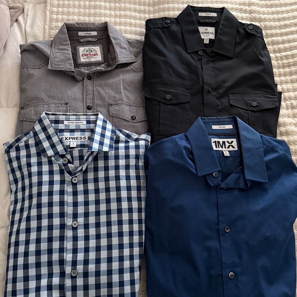 EXPRESS Mixed Men's Button-Up Shirt Lot - Blue, Black, Gray,